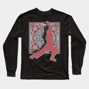 Yoga Pose In Red And Black Against A Sphere Long Sleeve T-Shirt